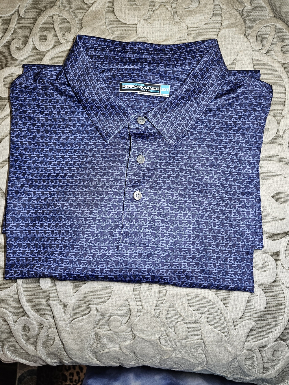 Men's Navy Blue Patterned Golf Polo Shirt